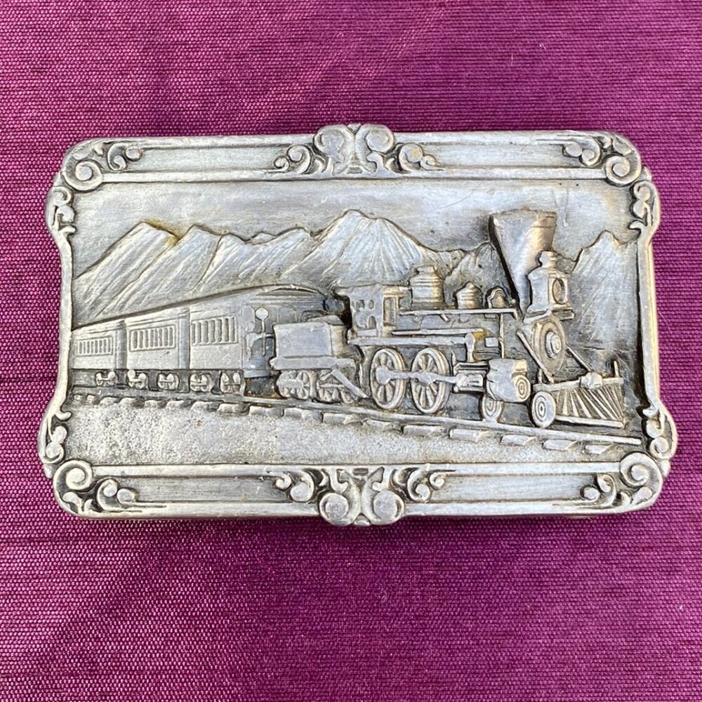 Vintage 1984 Siskiyou History of the Railroad Pewter Belt Buckle Train